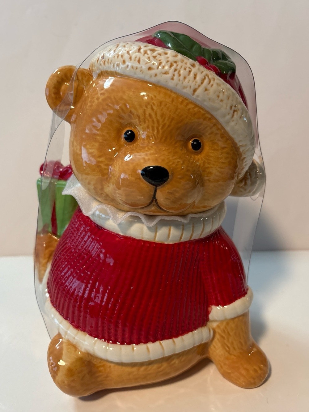 10” Ceramic Christmas Bear Cookie Jar New